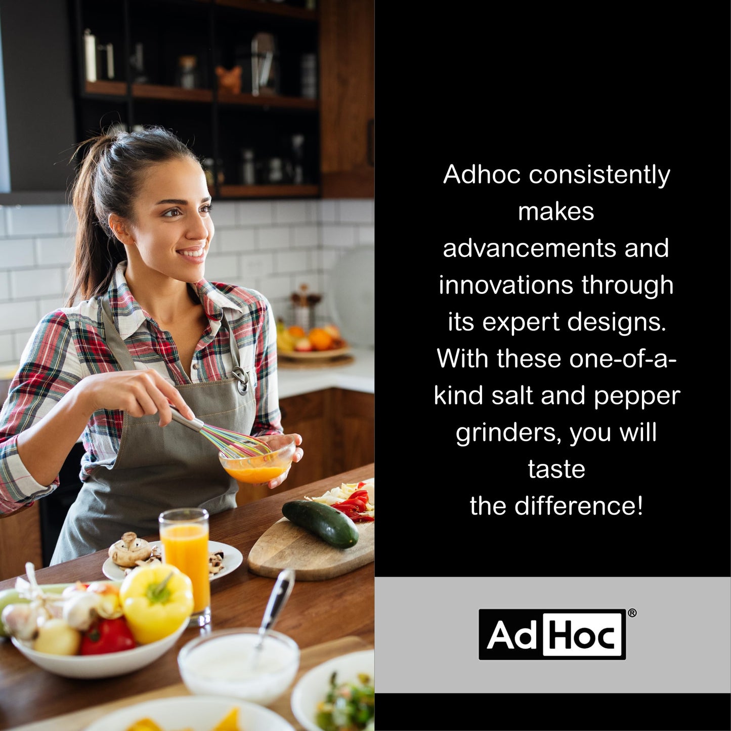 AdHoc Mini Salt & Pepper Mill - 2-in-1 Refillable Salt & Pepper Grinder Set - Features Adjustable Mechanism & Ceracut Ceramic Grinder (Black)