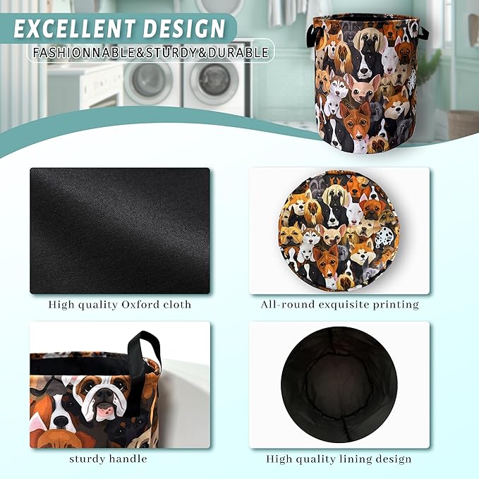 Cute Dogs Different Dog Laundry Basket Foldable
