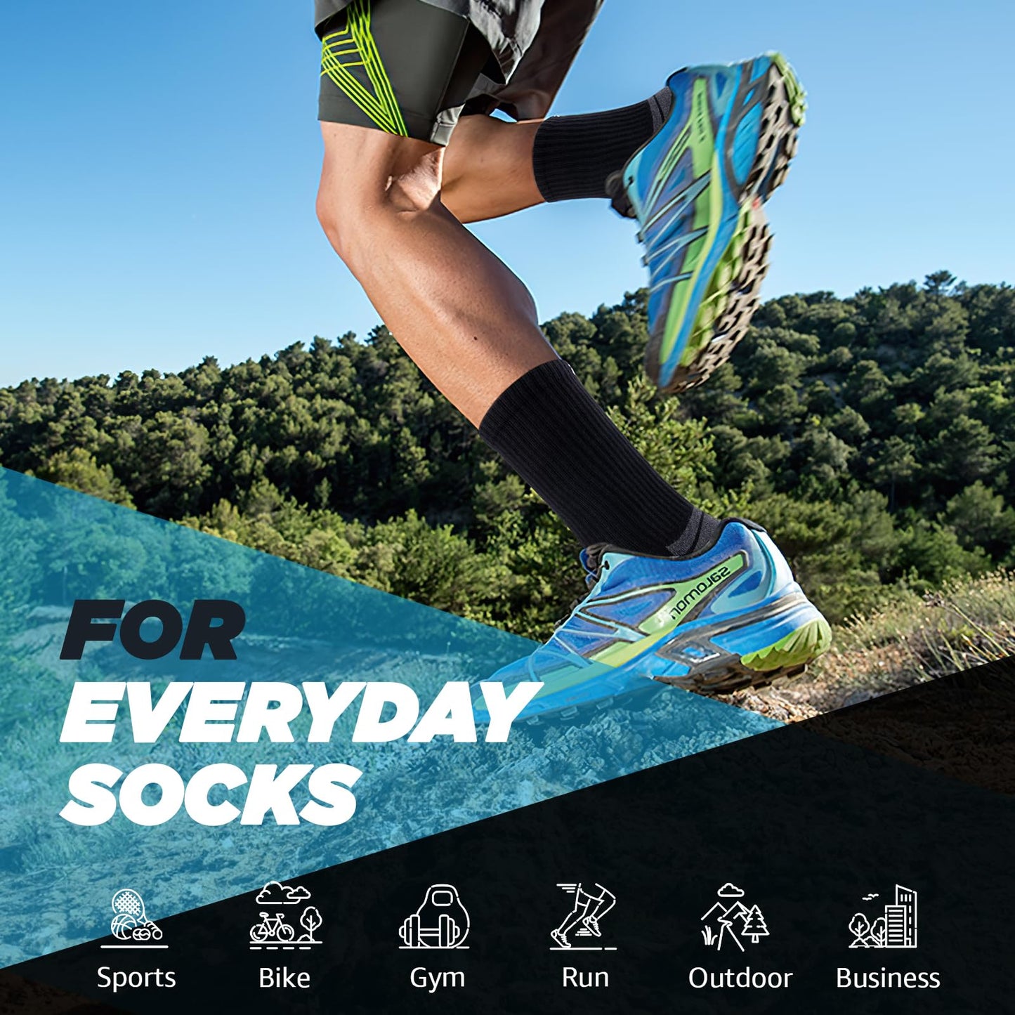 TANSTC Mens Socks Wicking Breathable Cushion Comfortable Casual Crew Socks Outdoor Multipack Performance Hiking Trekking Walking Athletic Socks 6 Pairs