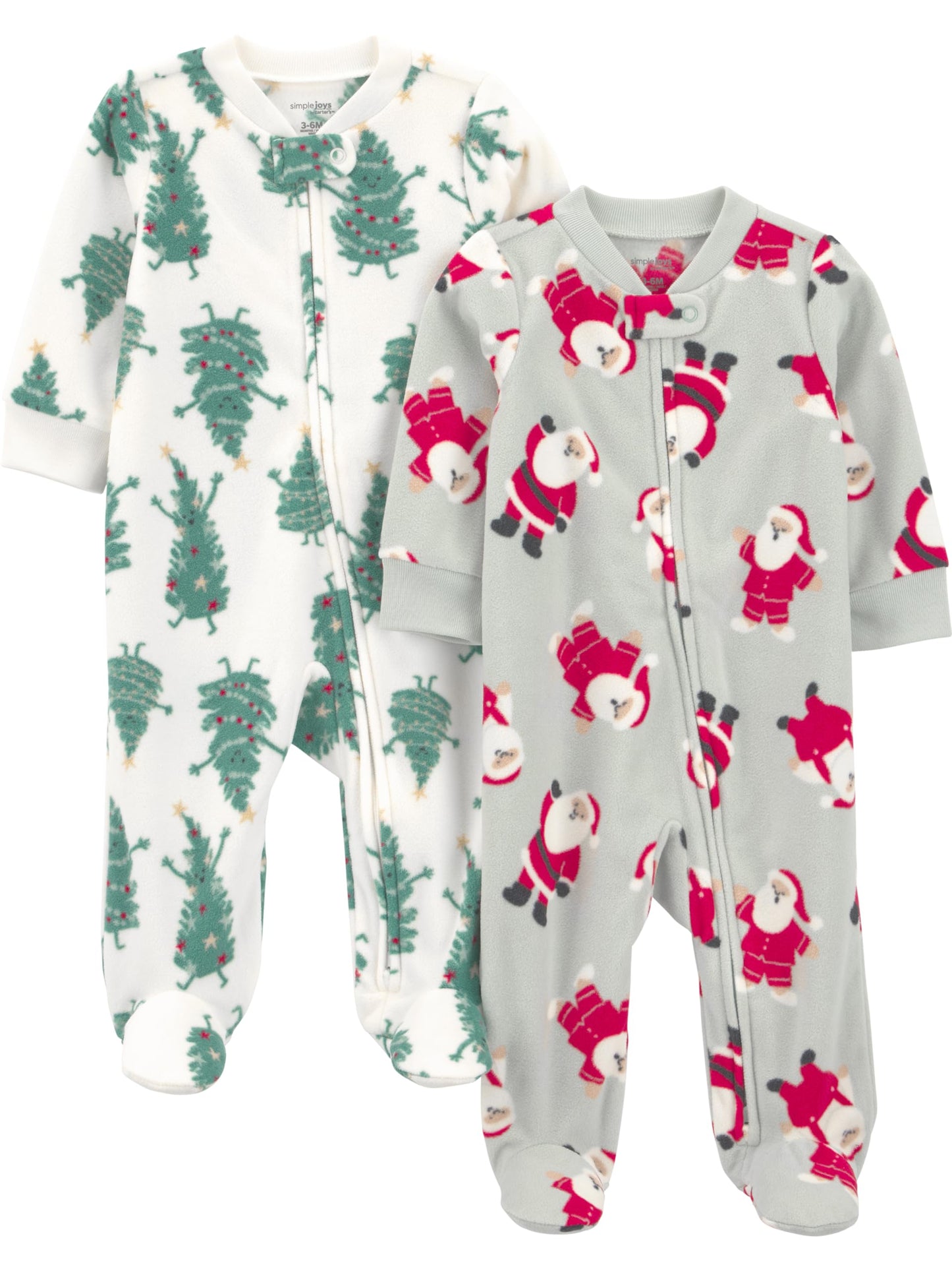 Simple Joys by Carter's Neutral Holiday Loose-fit Fleece Footed Pajamas, Santa & Trees, 3-6 Months