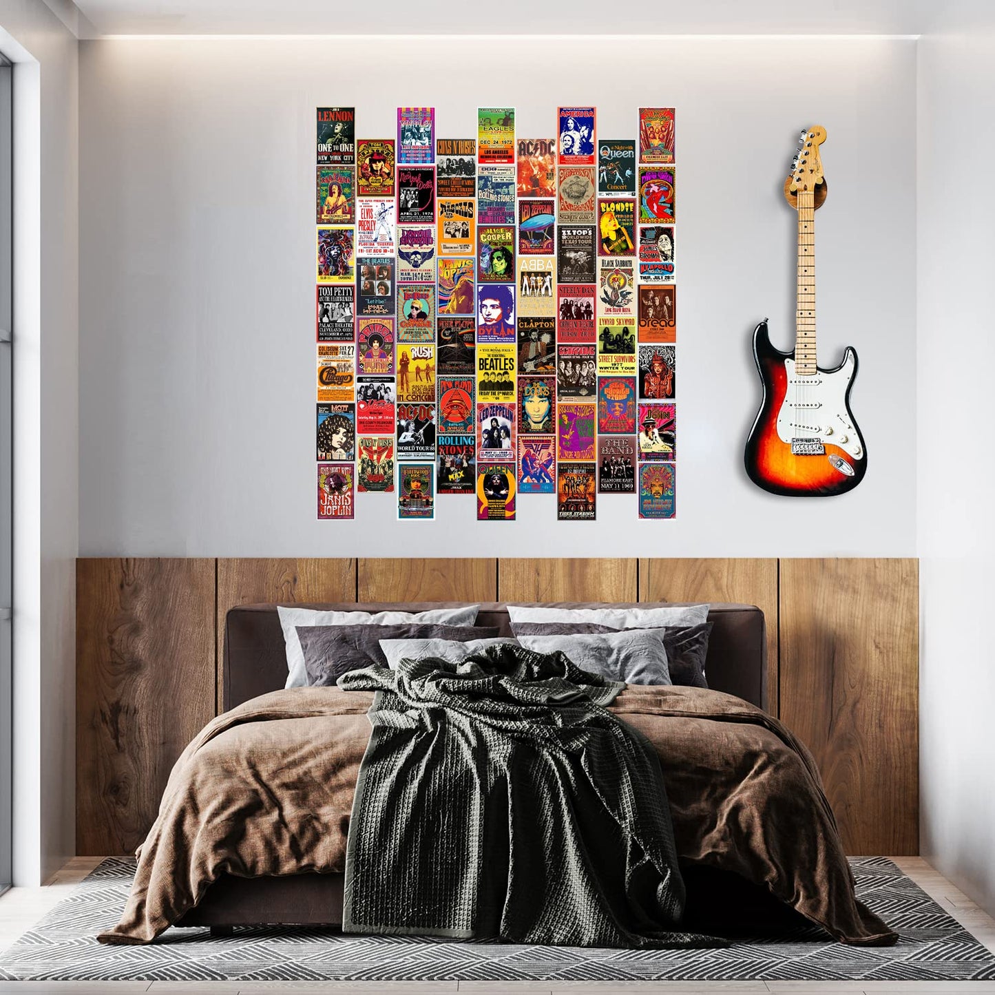 WOONKIT 60 PC Vintage Rock Band Posters, 70s 80s 90s Retro Concert Prints, Bedroom Wall Art, Album Cover Collage, 4x6 Inch (Set of 60)