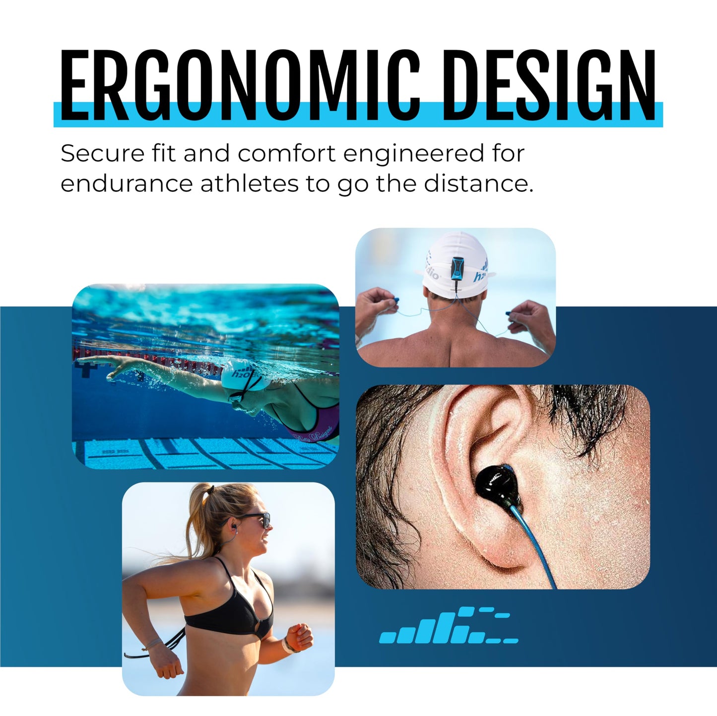 H2O Audio Surge S+ Waterproof Sport Headphones, (Short Cord Design) – in-Ear Sweatproof Earbuds for Swimming, Running, Cycling – IPX8 Waterproof, Compatible with iPods & MP3 Players