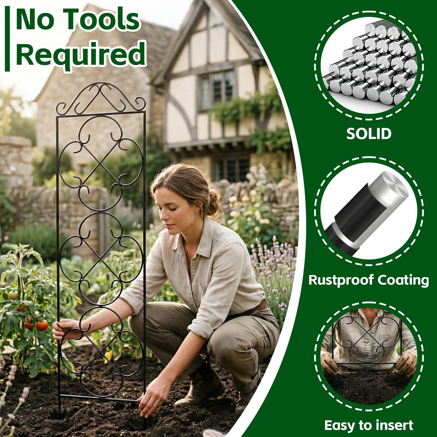 Thealyn Garden Trellis for Climbing Plants, 4 Pack 48" x 12.5" Metal Trellis for Potted Plants, Rust-Resistant Plant Support for Indoor Outdoor Use, for Ivy Clematis Vines Flowers, Black