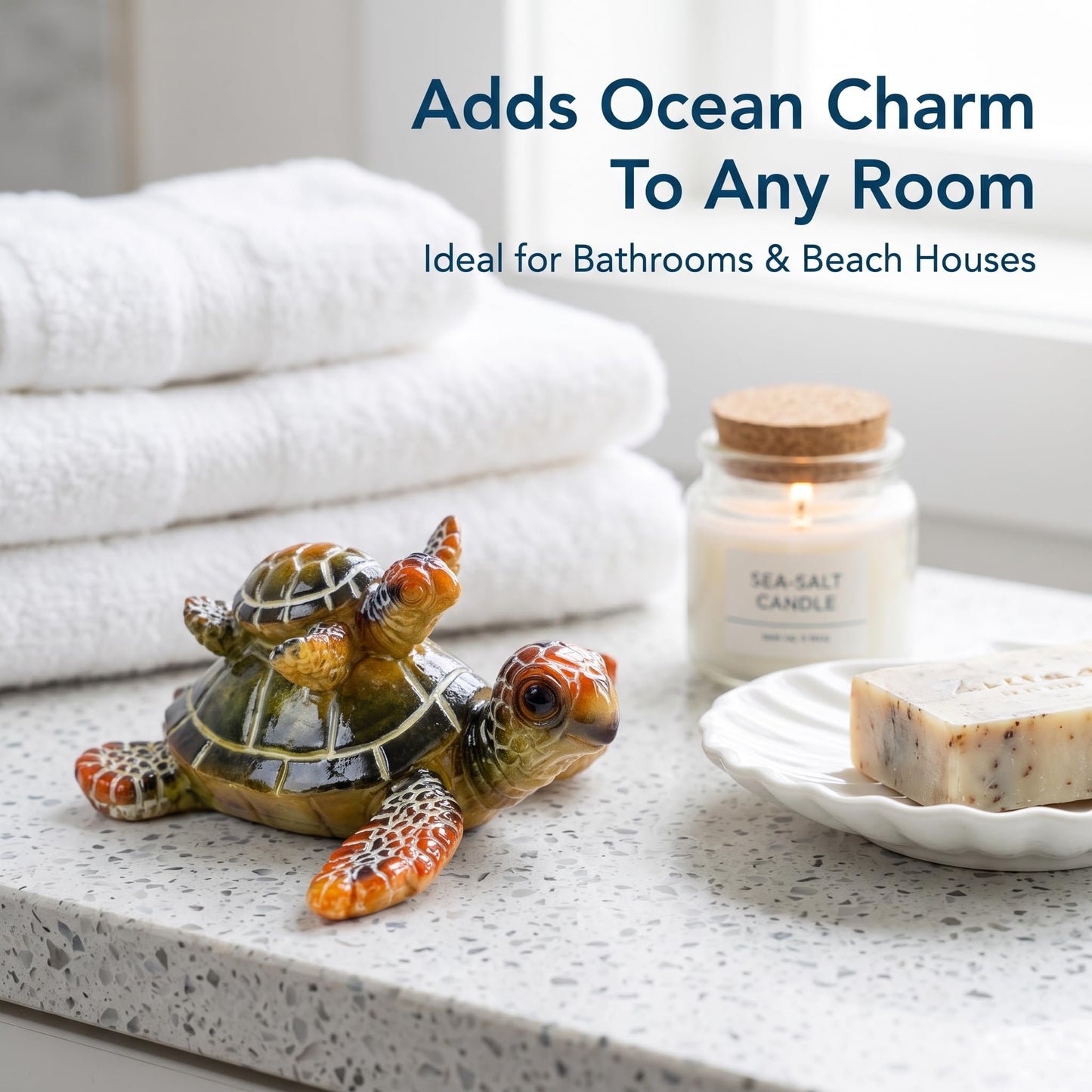 Brizoria Sea Turtle Ocean Decor Coastal Resin Figurines Green Beach Themed Room Decor Textured Shell and Flippers for Shelf Tabletop Bathroom Bedroom Office, Green