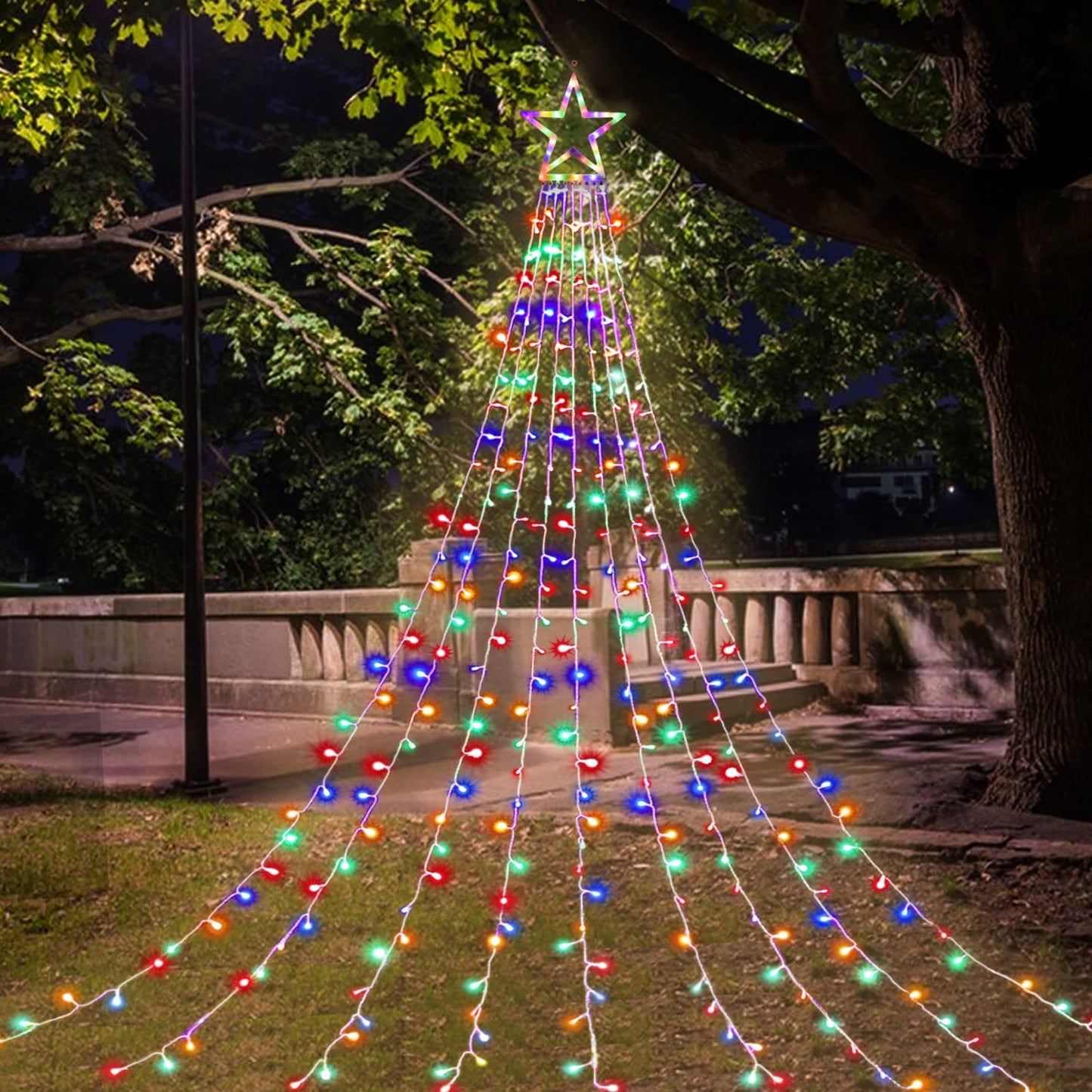 Christmas Decorations Star String Lights,320 LED Outdoor Christmas Tree Lights with 13" Topper Star,8 Modes Waterproof Hanging Fairy Twinkle Lights for Xmas New Year Party Holiday