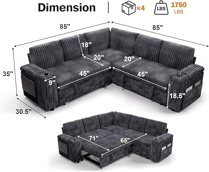 Vipbear 86" Modular Sectional Sleeper Sofa