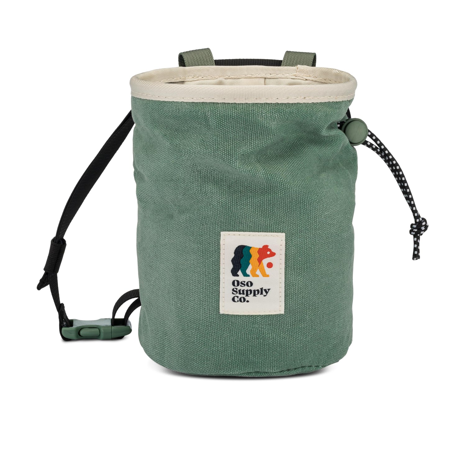 Oso Supply Co - Cascadia Waxed Canvas Chalk Bag - Zipper Pocket & Mesh Pouch for Bouldering, Rock Climbing, Gym, Weightlifting – Water-Resistant, Adjustable Belt, Wide Opening (Sage)