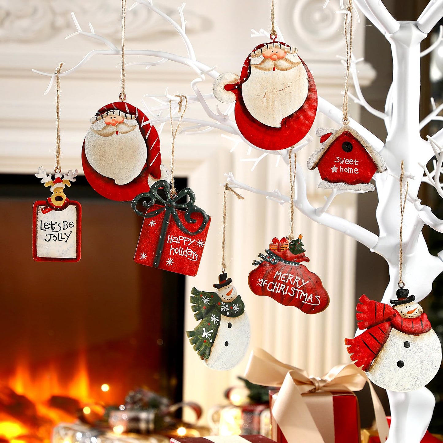 WILLBOND 8 Pieces Christmas Tin Metal Ornaments Tin Santa Claus Decorations Snowman Reindeer Christmas Ornaments for Holiday Celebrations Home Themed Party Decoration