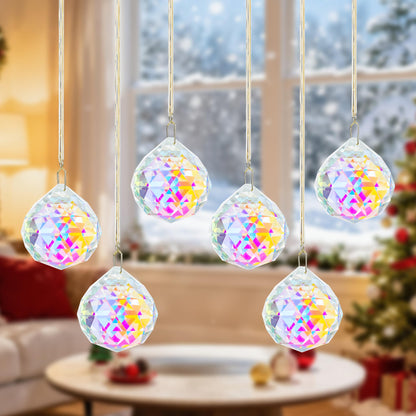 Set 6 Crystal Sun Catcher, AB Coating Ball Suncatcher Window Hanging Christmas Ornaments Rainbow Maker Prisms for Home Garden Decor