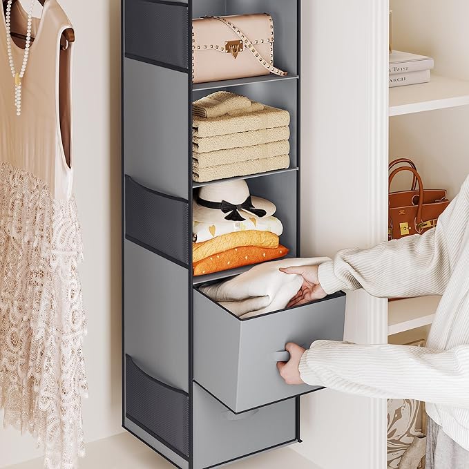 YOUDENOVA Hanging Closet Organizer, 5 Tier Hanging Closet Shelves