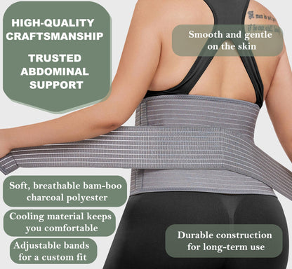 Abdominal Binder Post Surgery - Postpartum Belly Band Wrap | Post C Section Belly Binder Recovery Belt | Stomach Compression Hernia Belt For Men or Women After Pregnancy, Hysterectomy (Small/Medium)