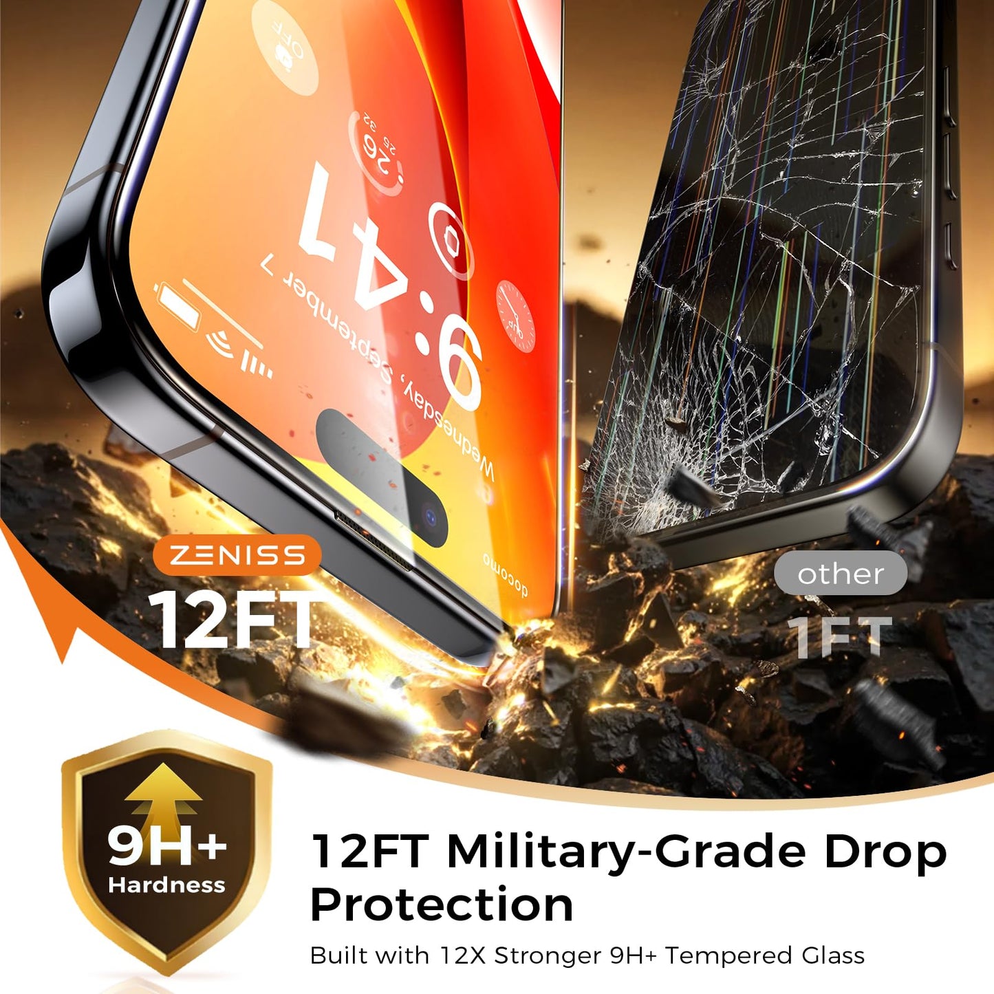 NeverBreak 9H+ Hardness for iPhone 17 Pro Max Screen Protector 12FT Military Grade Protection (Scratch, Shatter, Drop Resistance) Tempered Glass Full Edge Coverage 6.9", 2 Pack with De-Bubble Card