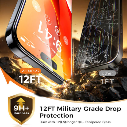 NeverBreak 9H+ Hardness for iPhone 17 Pro Max Screen Protector 12FT Military Grade Protection (Scratch, Shatter, Drop Resistance) Tempered Glass Full Edge Coverage 6.9", 2 Pack with De-Bubble Card
