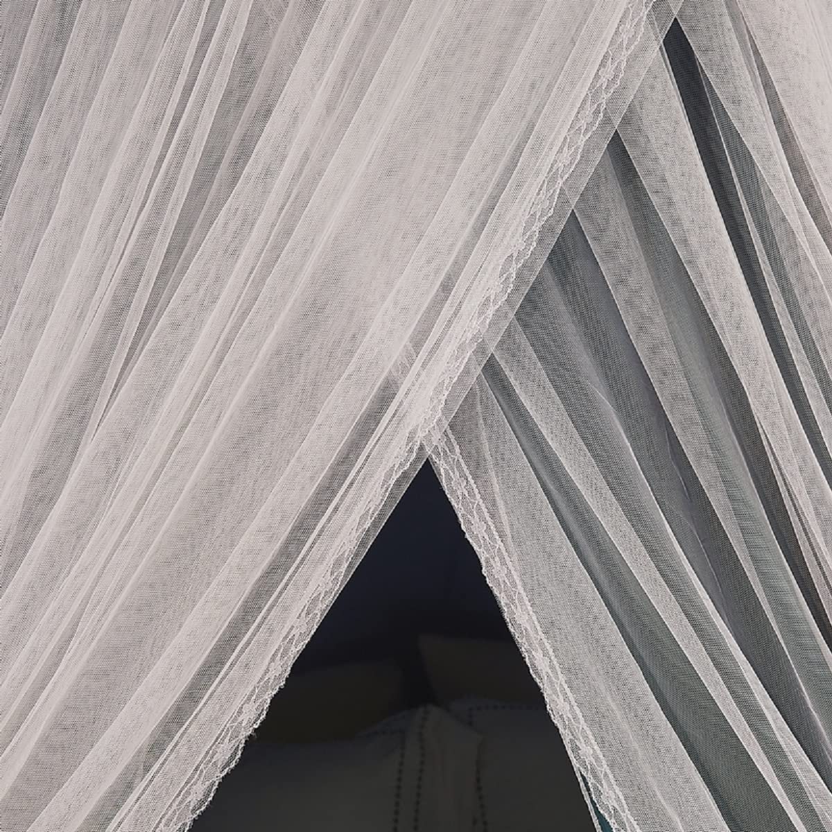 Kertnic Luxurious Bed Canopy for Girls & Adults - Double Layer Princess Canopy with Lace, Round Dome Mosquito Netting for Queen/King Bed Tent (Peacock Blue)