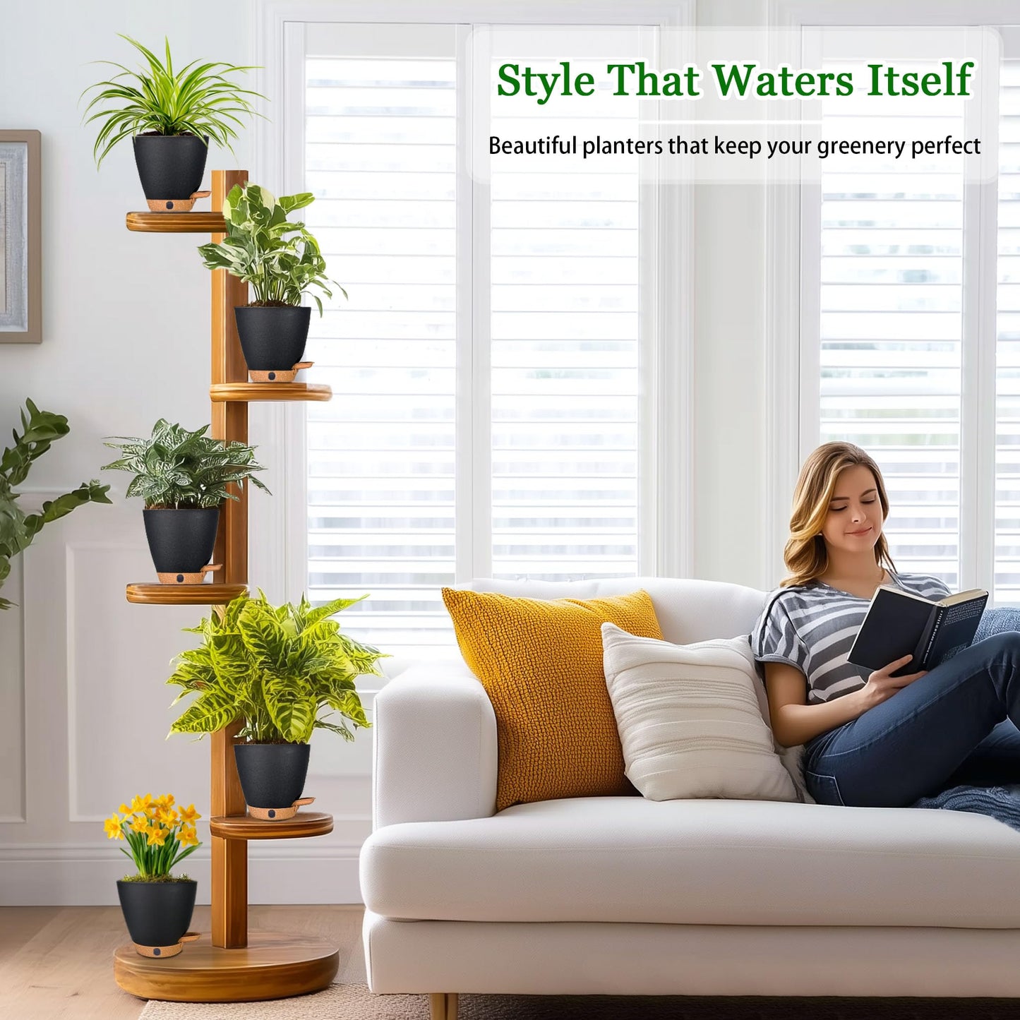 6 Inch Self Watering Pots for Indoor Plants(5-Pack) – Small Plastic Planters with Water Level Window, Drainage Holes & Detachable Trays, Indoor Outdoor Flower Pots for Herbs, Snake,Pothos(Black)