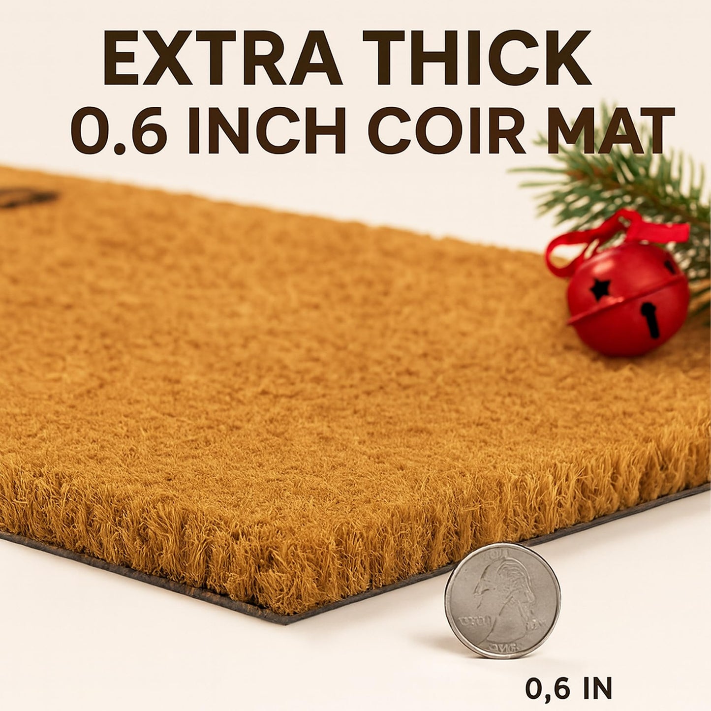 Christmas Door Mat Set 2-Piece, 17"x30" Coir Welcome Mat with Green Tree Pattern and 28"x43" Red White Plaid Rug, Layered Front Porch Combo for Holiday Entryway Outdoor Decor