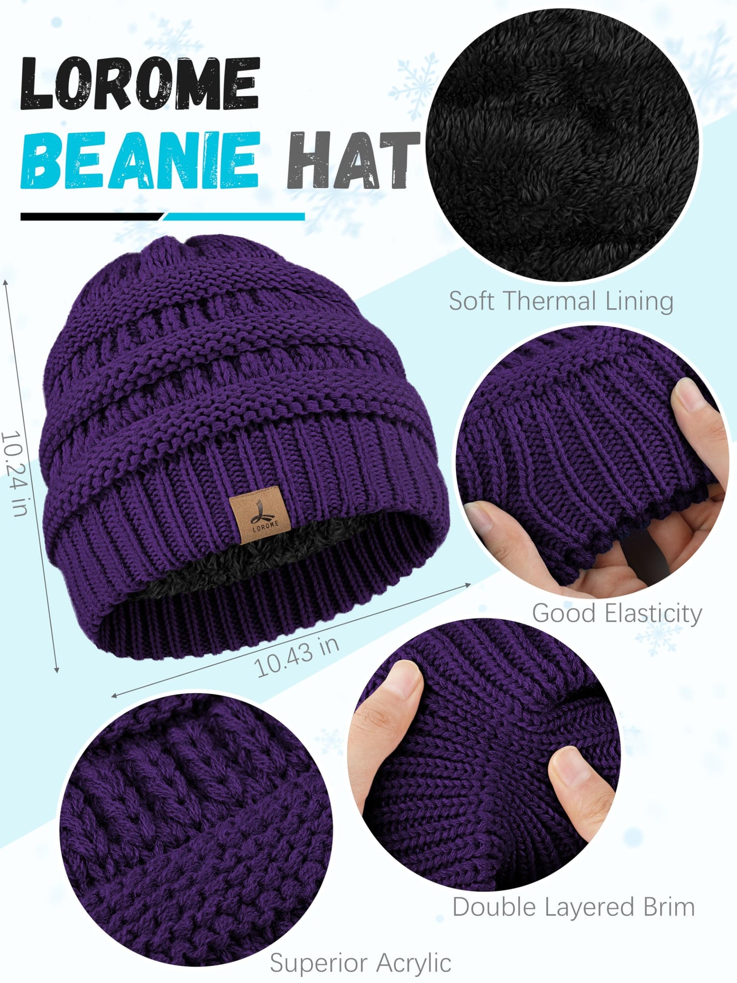 LOROME Winter Beanie Hat Scarf Gloves, Warm Fleece Knit Winter Hats Touch Screen Gloves Neck Scarf Set Winter Gifts for Women Men