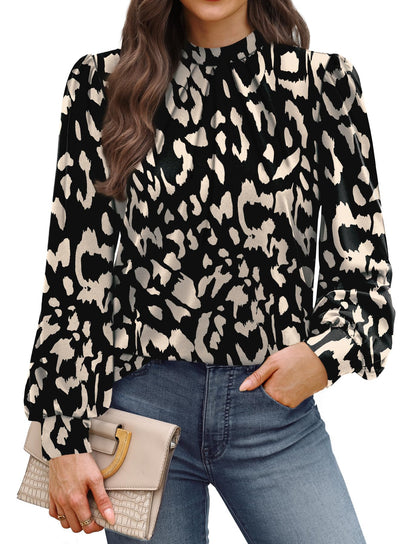 WIHOLL Long Sleeve Shirts for Women Mock Neck Tops Pleated Front Blouses Dressy Casual Fall Clothes 2025 Fashion
