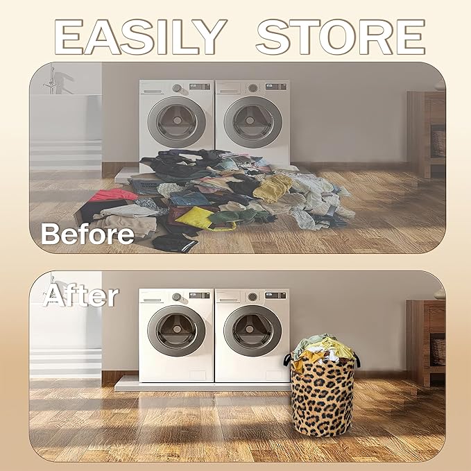 Laundry Hamper, Classic Leopard Laundry Basket, Wildlife Fur Print Portable