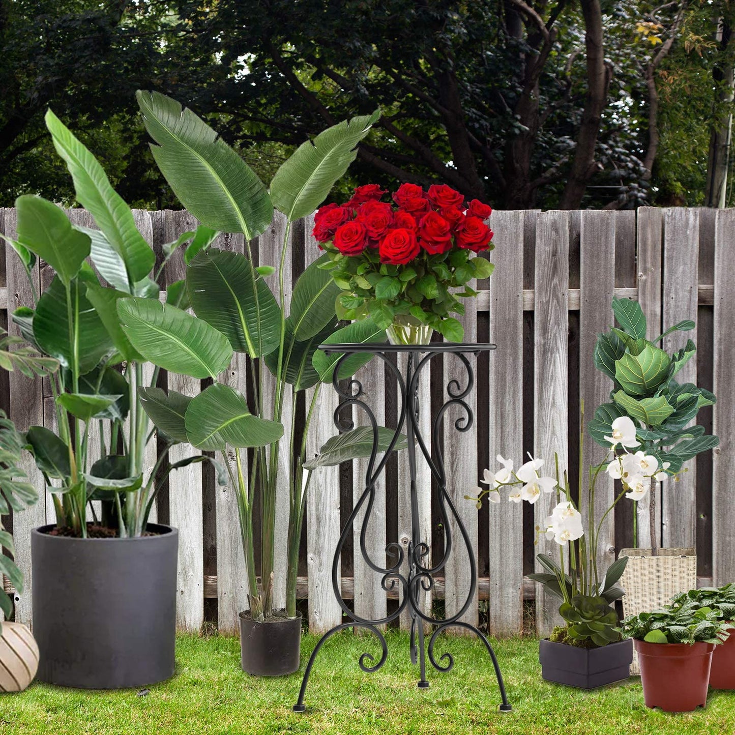 NAKUPE Metal Plant Stands Indoor Outdoor, Heavy Duty Flower Pot stand 22.5 inch Tall, Planter Pedestal Holder Rack for Patio Garden Porch Corner House Deck, 2 Pack(Black)