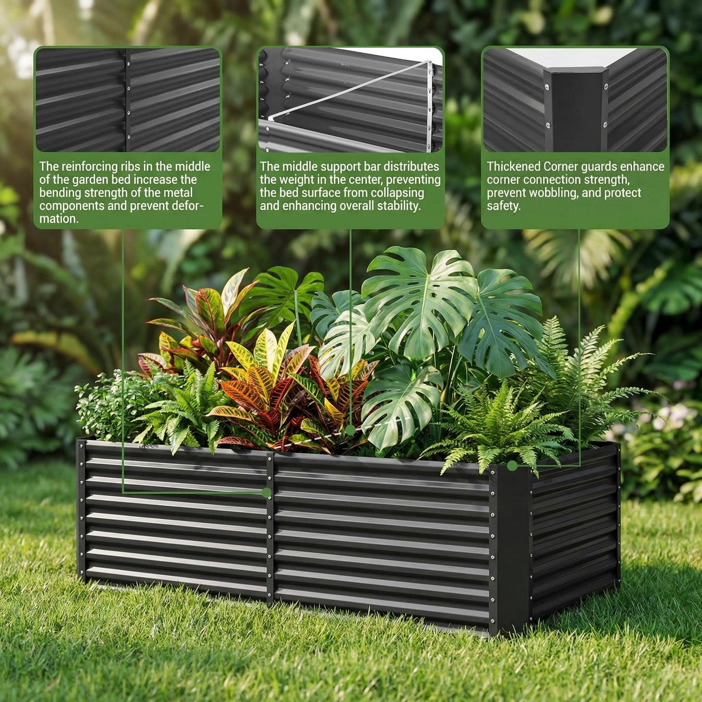 Land Guard 2 Pack 6×3×2 ft Galvanized Metal Raised Garden Bed, 2FT Deep Root Elevated Planter Box Steel Large Vegetable Flower Bed Kit, Gray