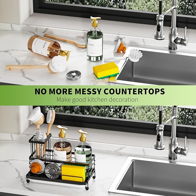 Cisily Large Capacity Kitchen Sink Caddy Organizer, Rustproof Non-Slip Sponge