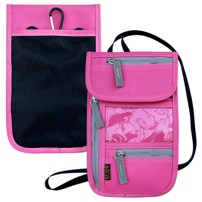 Travel Neck Wallet, RFID Blocking Passport Holder with Adjustable Neck Strap for Men and Women to Keep Cash, Credit Cards and Travel Documents Safe - Rose
