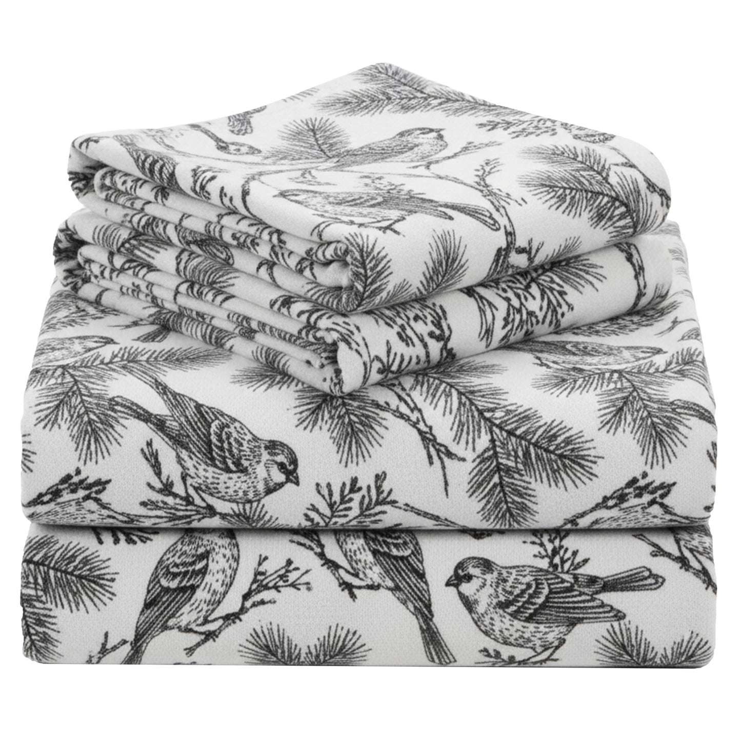 California Design Den Flannel Full Sheet Set - Made in Portugal 100% Cotton, Thick, Velvet Soft 4-Piece Bed Sheets Set, Triple-Brushed with Extra Deep Pockets - Winter Birds