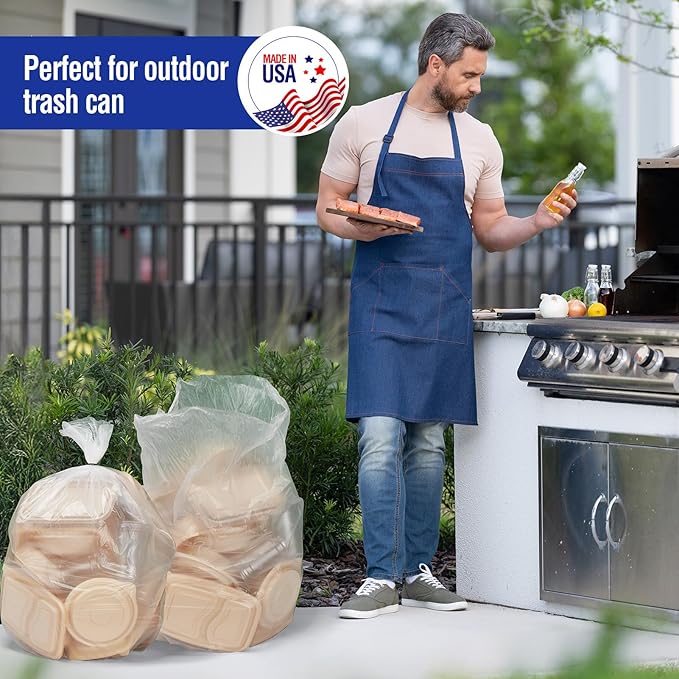 Delxo 30-33 Gallon Clear Trash Bags, Durable & Puncture-Resistant Plastic