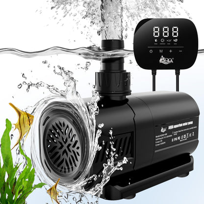 AQQA Aquarium Water Pump,Controllable Return Pump with LCD Display,Constant Flow Mode+Wave Making Mode+Feeding Mode,Submersible and inline Sump pump Pond Pump for Freshwater Saltwater (40W)