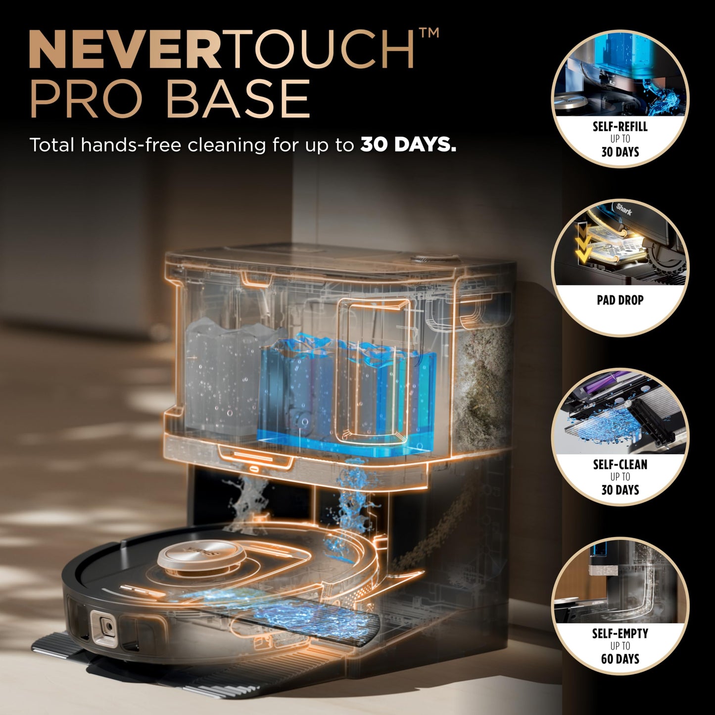 Shark Robot Vacuum & Mop Combo, PowerDetect NeverTouch Pro,Self-Emptying,Self-Refill with Self-Clean Pad Wash & Dry, 60-Day Debris Capacity,30-Day Refill Tank, 5PowerDetect Technologies,White,AV2800ZE