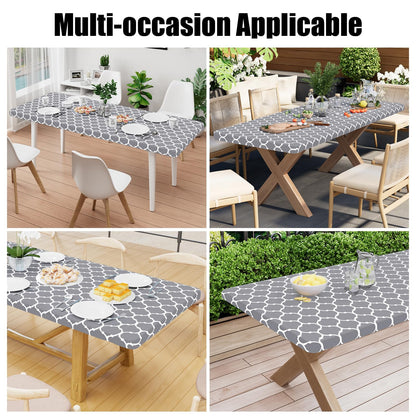 Smiry Rectangle Picnic Table Cover, Waterproof Elastic Fitted Camping Tablecloths for 6 Foot Tables, Wipeable Flannel Backed Vinyl Tablecloth Protector for Indoor, Outdoor (Grey, 30x72 Inches)