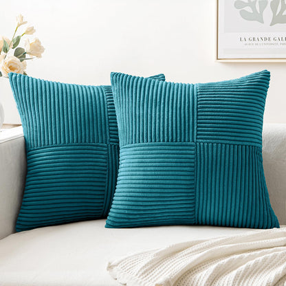 MIULEE Black Corduroy Pillow Covers Pack of 2 Boho Decorative Spliced Throw Pillow Covers Soft Couch Pillowcases Cross Patchwork Textured Cushion Covers for Living Room Bed Sofa 18x18 inch