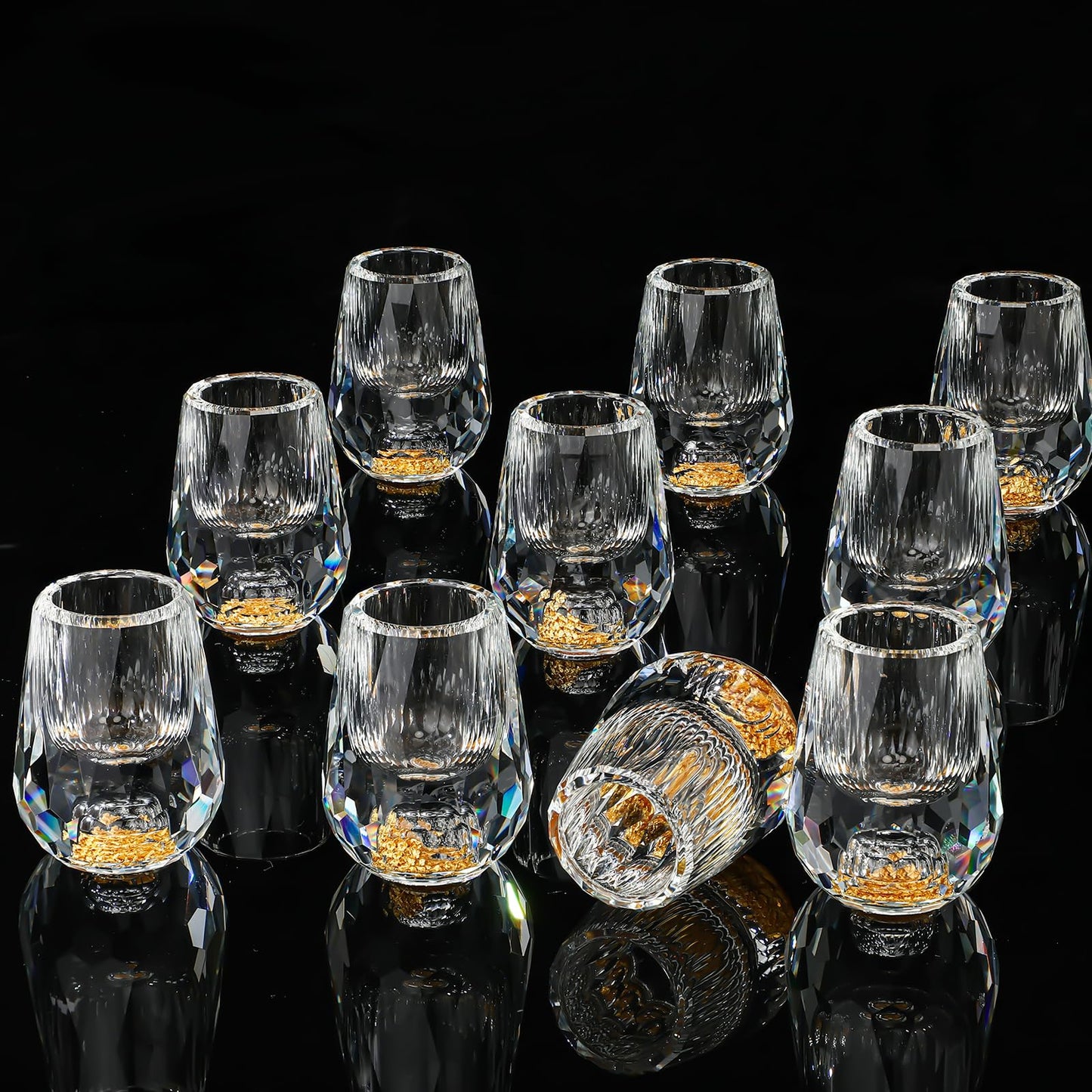 Skybooly 12 Pcs Small Crystal Shot Glasses with 24k Gold Leaf Flakes - Mini Diamond Tequila Whiskey Shot Glasses Set Luxury Drinking Glassware for Party Bar Decor Collection Gift(Medium,0.5 oz)