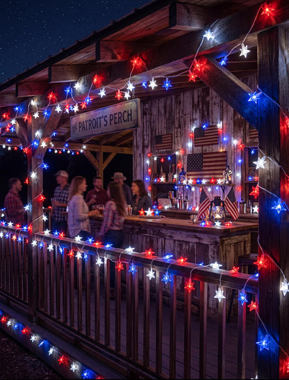 13.6Ft Red White and Blue Star String Lights, 35 LED Patriotic Lights for Flag Day 4th of July Decorations, Waterproof Plug in Fairy Lights for Indoor Outdoor Fence Backyard Patio Independence Day