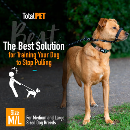 Total Pet Figure of 8 Dog Lead - Anti Pull Stop Dogs Pulling - Rope Slip Leads with Padded Nose Support (Medium/Large) Black