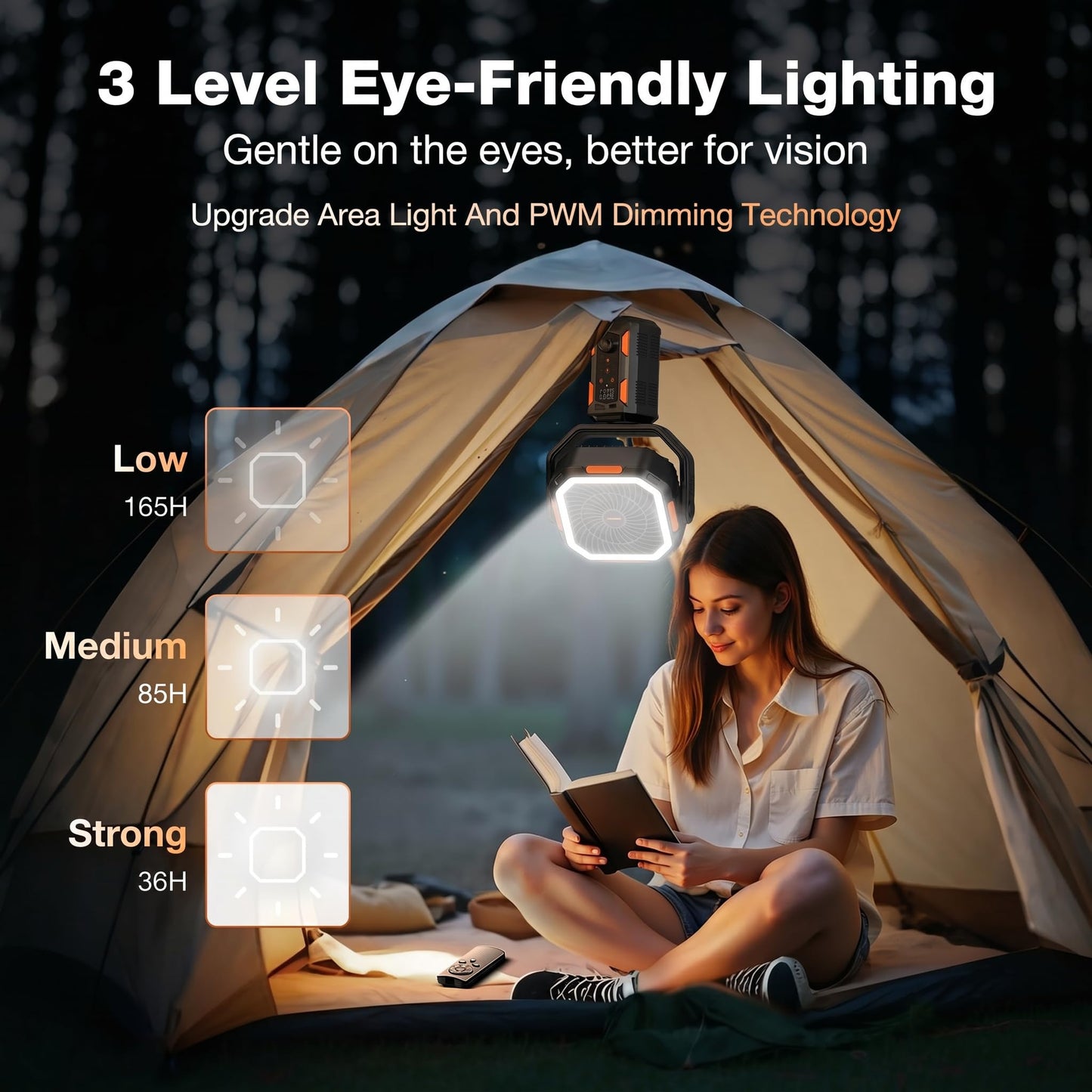 OGERY Camping Fan, Portable Fan with Adjustable Height Stand, 20000mAh Rechargeable Battery Powered Fan with Remote, LED Light, Auto Oscillation, Fast Charging, Floor or Desk Fan for Tent, RV, Travel