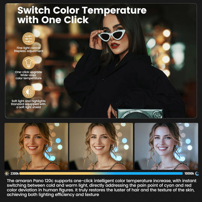 Amaran Pano 120c Kit Led Video Panel Light 120W RGBWW Full Color Lights,CCT 2,300K-10,000K,12 Lighting Efects,App Control,Support USB-C PD,with Softboxes and Carrying Case (Charcoal)