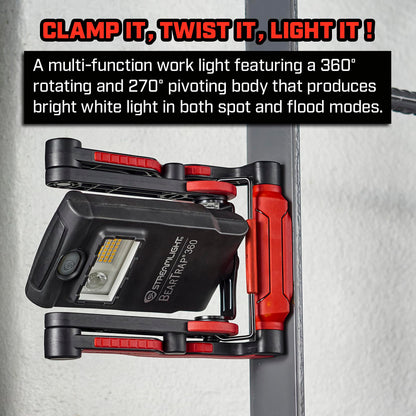 Streamlight 61523 BearTrap 360 2000-Lumen Rechargeable Work Light with Spot and Floods Modes, Rotating Body, and Magnetic Base, Red