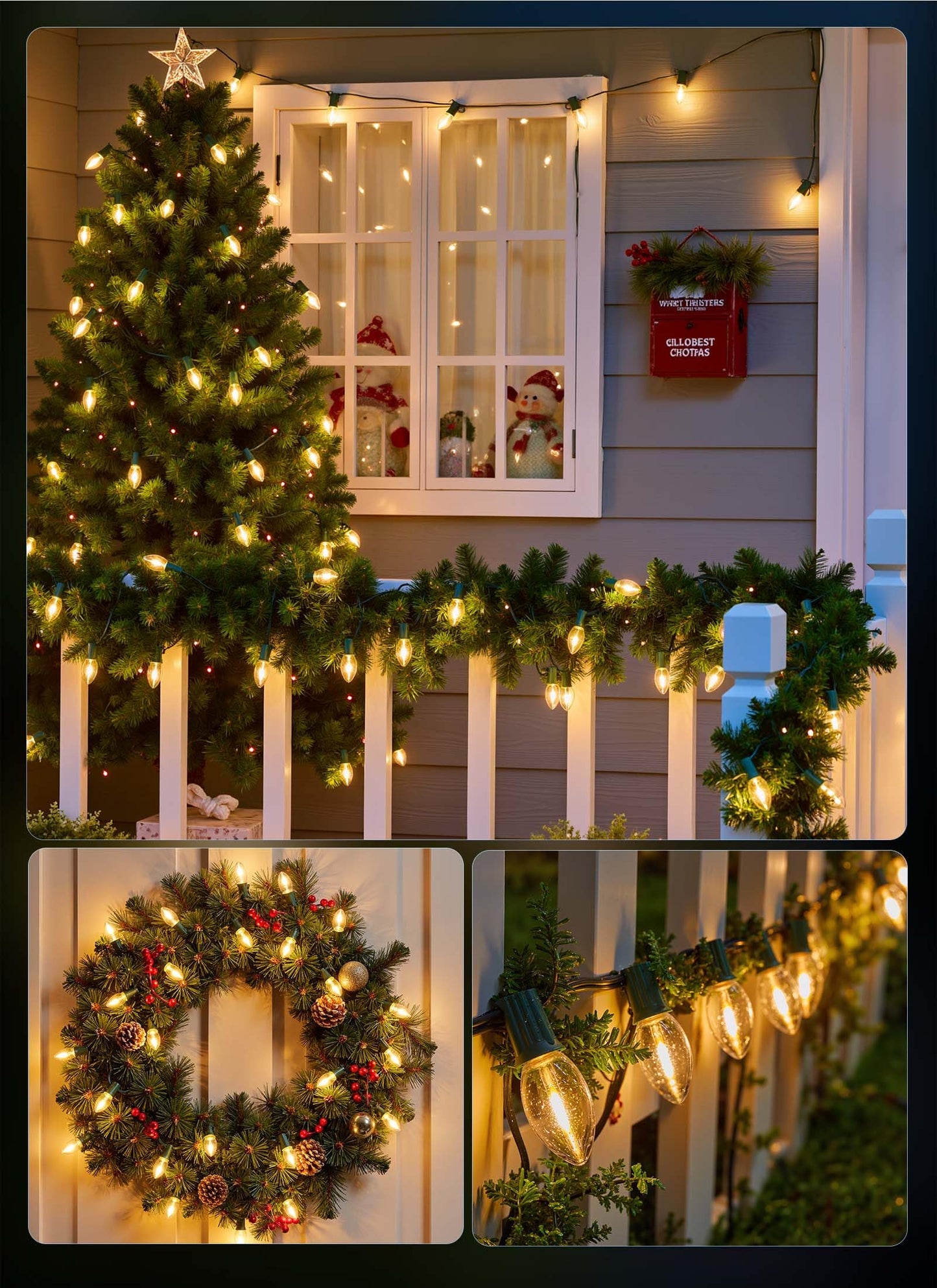 Minetom C9 Clear Christmas String Lights, 25FT 25 Bulbs Bright & Warm Outdoor Christmas Lights, Long Life C9 String Lights for Tree Patio Gazebo Wreath, Green Wire