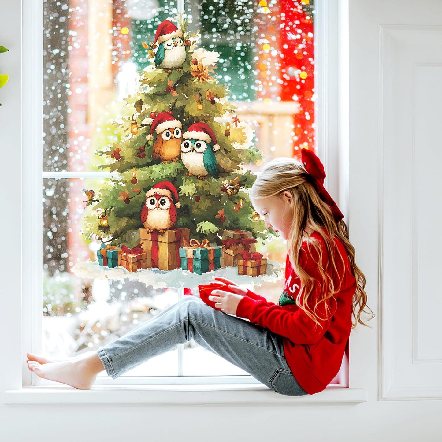 MeyRolizn Merry Christmas Tree Wall Decal Christmas Cute Window Clings Wall Decals Peel and Stick Christmas Decor Wall Stickers for Winter Room Kitchen Bathroom Party Holiday Decoration