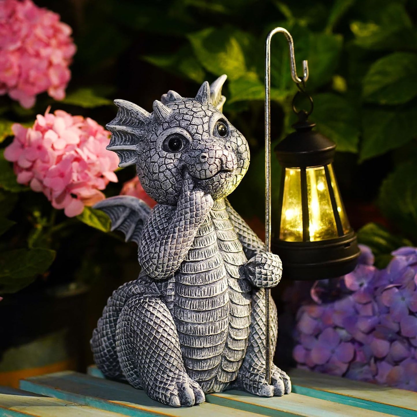 Qeeman Solar Dragon for Garden Decor: Weatherproof Resin Statues