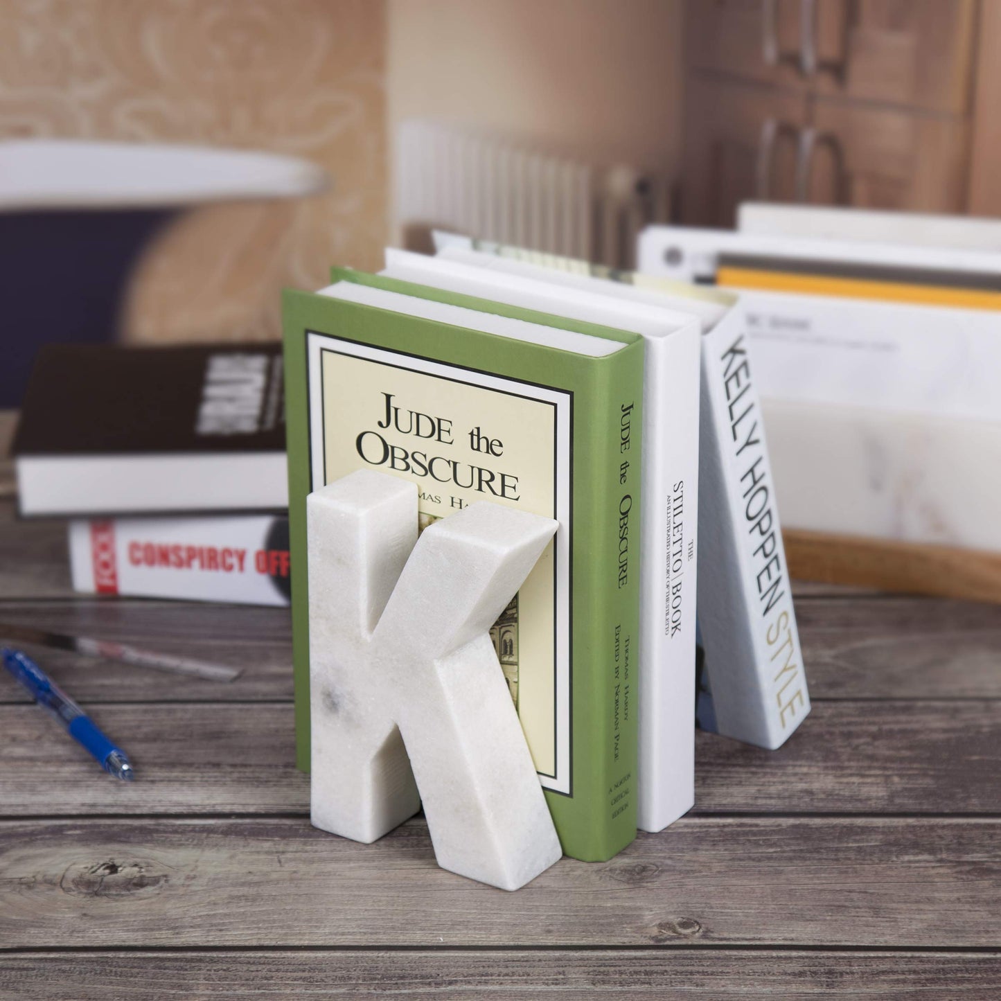 Creative Home Natural Marble Stone Letter K Bookends, Off-White