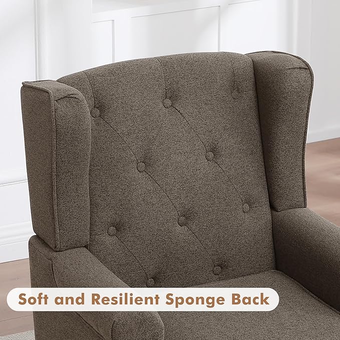 Accent Chair Set of 2, Mid Century Modern Fabric Wingback Chair, Upholstered