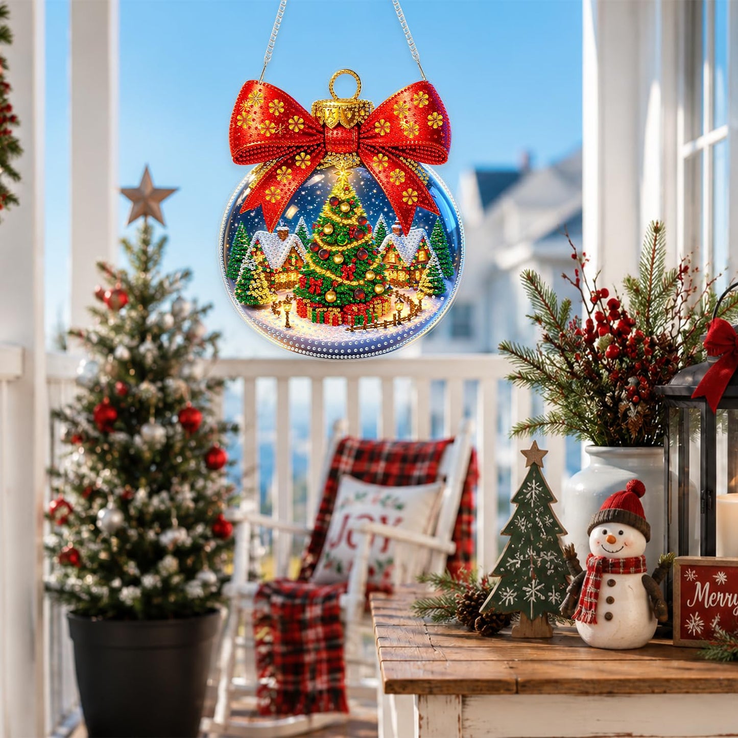 Yunzlly DIY Christmas Hanging Diamond Art Pendant Kit, Special Crystal Diamonds Painting Ornament Kit for Adults, Acrylic Hanging Gem Painting Board for Window Door Wall Decor (Christmas Ball Wreath)