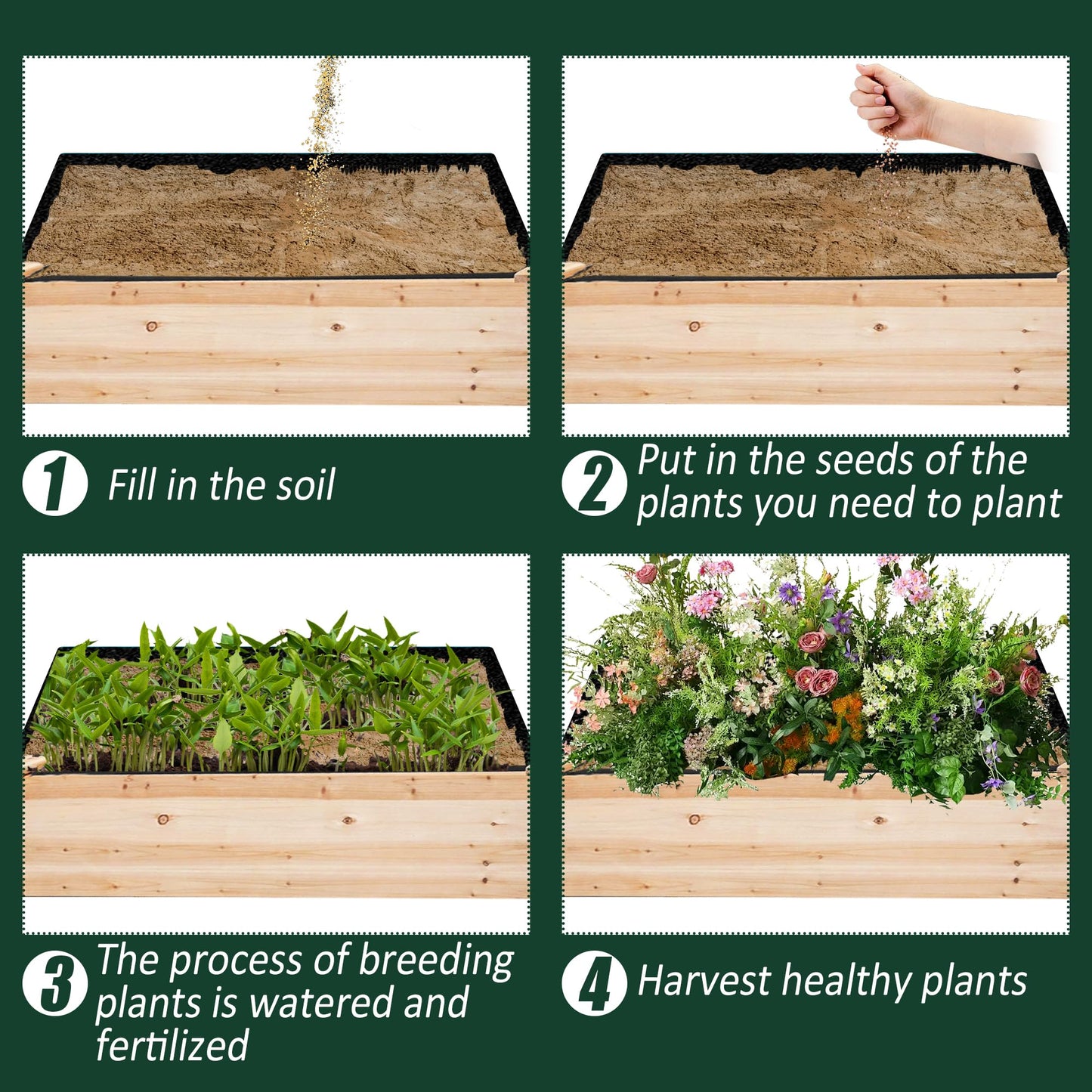 FULEIYA 1PCS Raised Garden Bed Liner Fabric Raised Garden Bed Breathable Drainage Rectangle Grow Bags with Handles Fabric Garden Bed for Outdoor Garden Bed Holds Soil - 4ft x 2ft x 1ft