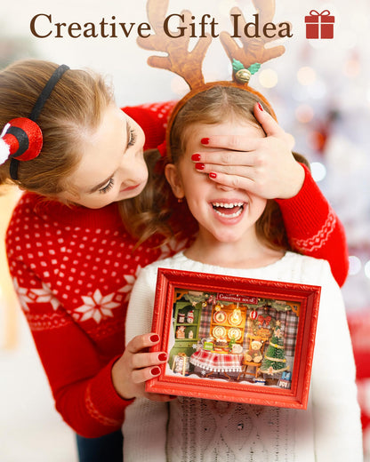 Rolife DIY Miniature House Kit, Mini Wooden Dollhouse Kit for Adults to Build, 3D Shadow Box Frame Home Wall Hanging Decor Diorama Kit, for Girls Women Teens-Christmas Eve Party