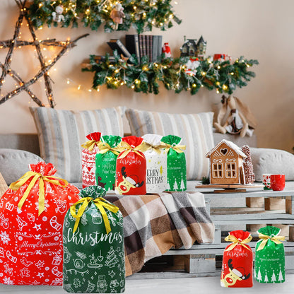 ZMCINER 38 PCS Christmas Drawstring Gift Bags Assorted Sizes Christmas Bags Drawstring for Gifts for Xmas Holiday Presents Party Favor