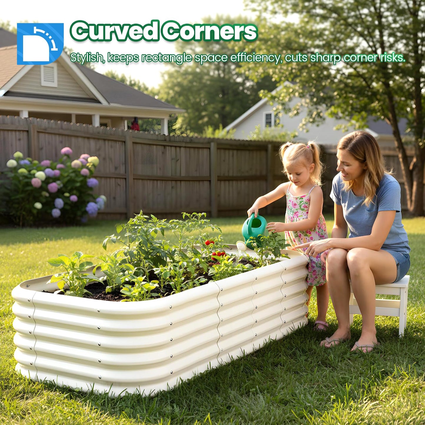 Quictent Galvanized Raised Garden Bed Kit Tall, 6x3x1.5 ft Oval Large Planting Box Strengthened by Crossbar, for Vegetables Outdoor, Beige