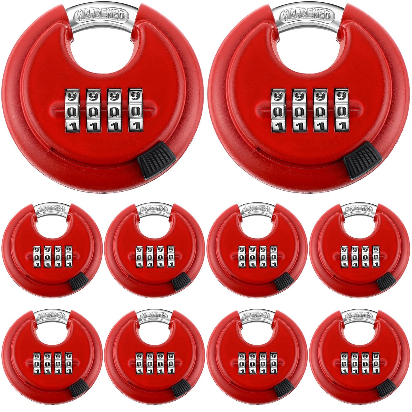Maitys 10 Pack 4 Digit Combination Locks Stainless Steel Code Disc Lock Combo Padlock with Hardened Steel Shackle for Sheds Locker Storage Unit Gym Fence Gate Outdoor Indoor, Round (Red)